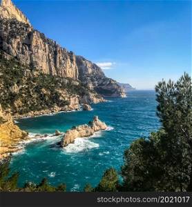 Calanques seascape and mountains, creeks of marseille, France. Calanques, creeks of marseille