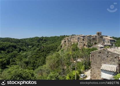 Calcata, Rome, Lazio, Italy: panoramic view of the medieval village