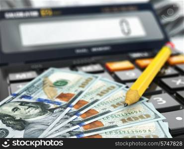 Calculator and dollars. Financial or banking concept. 3d