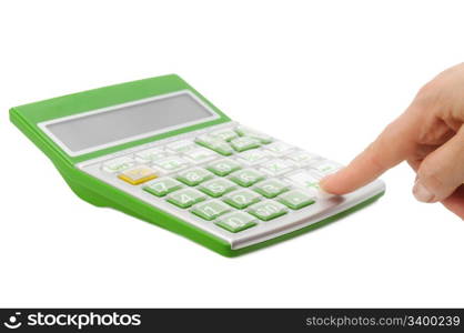 calculator and hand isolated on a white background