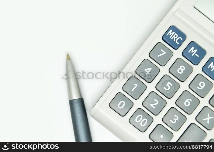Calculator and pen isolated on white. Business growth strategy concept