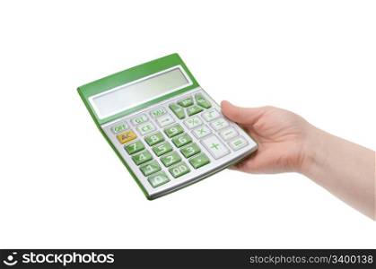 calculator in hand isolated on a white background