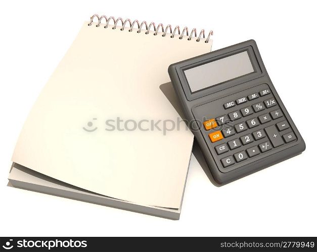 calculator, notebook. 3d