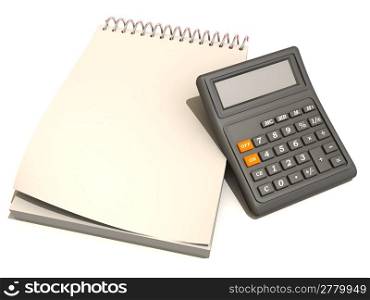 calculator, notebook. 3d