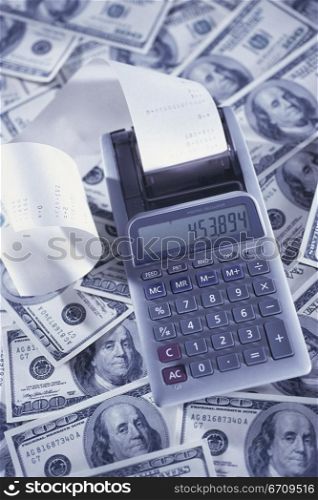 Calculator on American dollar bills