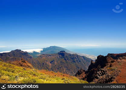 Caldera de Taburiente clouds waterfall from Roque Muchachos in La Palma