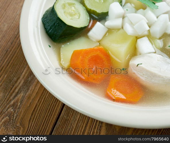 Caldo de pollo - Latin-American chicken soup .