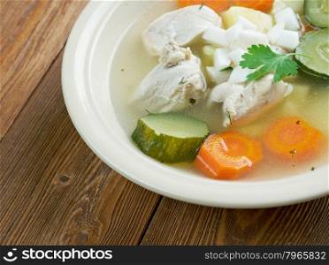 Caldo de pollo - Latin-American chicken soup .