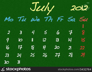 Calendar 2012, July.