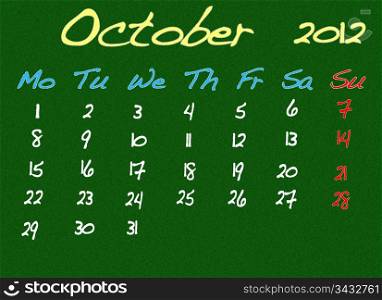 Calendar 2012, October.