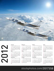 Calendar 2012 with plane image. Vector illustration