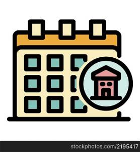 Calendar and house icon. Outline calendar and house vector icon color flat isolated. Calendar and house icon color outline vector