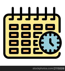 Calendar and watch icon. Outline calendar and watch vector icon color flat isolated. Calendar and watch icon color outline vector