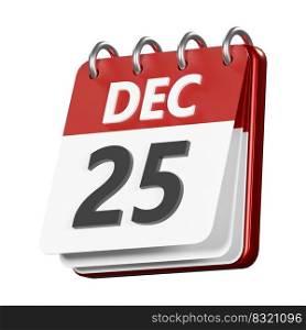 Calendar Christmas day isolated with clipping path 3d render