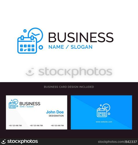 Calendar, Date, Day, Time, Job Blue Business logo and Business Card Template. Front and Back Design