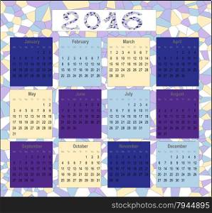 Calendar for 2016 in English, a beautiful mosaic