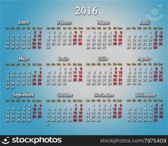 calendar for 2016 in Spanish on the light blue. beautiful calendar for 2016 in Spanish on the light blue