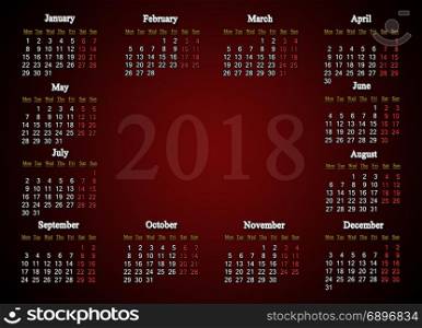 calendar for 2018 on the claret background. calendar for 2018 on the claret gradient background. Calendar for the next year
