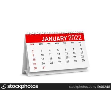 Calendar for 2022 year. 3d illustration isolated on white background. Week starts with sunday