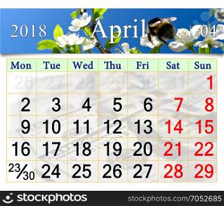 calendar for May 2018. calendar for May 2018 with image of flying bumblebee