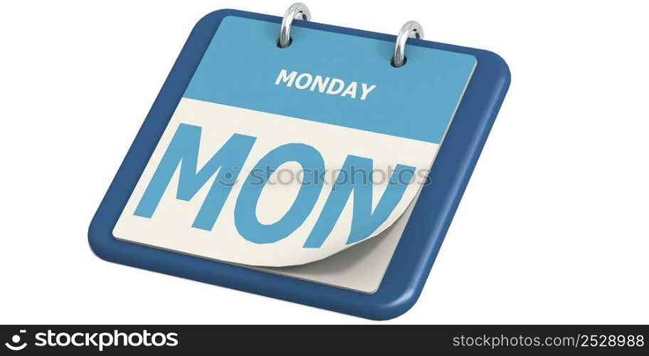 Calendar isolated with Monday word, 3d rendering