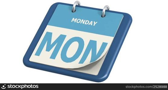 Calendar isolated with Monday word, 3d rendering