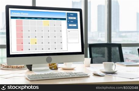 Calendar on computer software application for modish schedule planning for personal organizer and online business. Calendar on computer software application for modish schedule planning