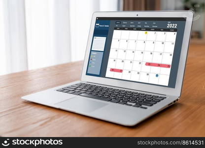 Calendar on computer software application for modish schedule planning for personal organizer and online business. Calendar on computer software application for modish schedule planning