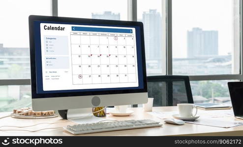 Calendar on computer software application for modish schedule planning for personal organizer and online business. Calendar on computer software application for modish schedule planning