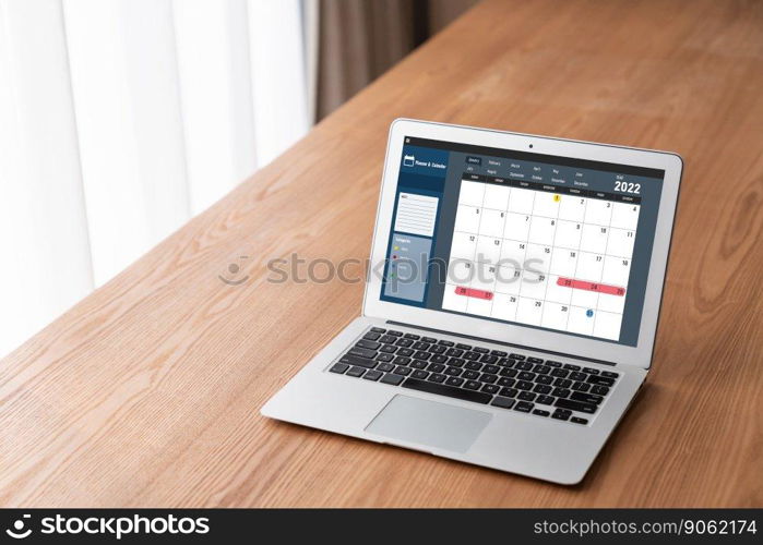 Calendar on computer software application for modish schedule planning for personal organizer and online business. Calendar on computer software application for modish schedule planning