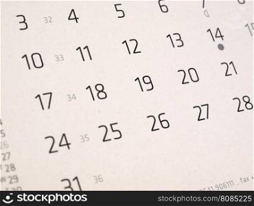 Calendar page with selective focus. Detail of a calendar page with selective focus