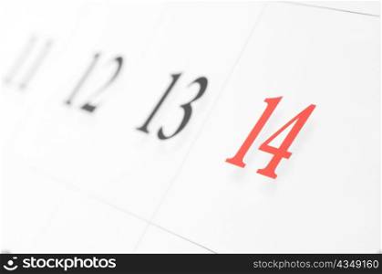 calendar with a red fourteen number closeup