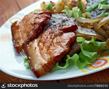 Calf liver and bacon - dish containing Grilled calf liver and bacon.favorite food United States