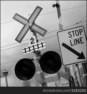 Calgary railway crossing warning sign.