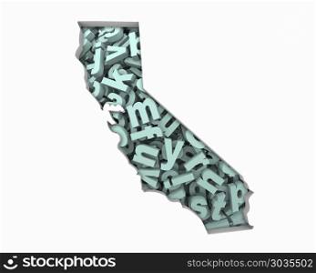 California CA Letters Map Education Reading Writing Schools 3d Illustration