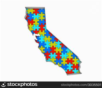 California CA Puzzle Pieces Map Working Together 3d Illustration