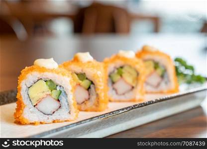 California Maki woth salmon and tamago Japanese food cuisine