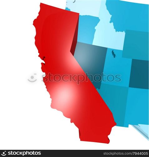 California map on blue USA map image with hi-res rendered artwork that could be used for any graphic design.. California map on blue USA map
