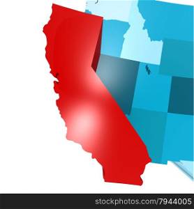 California map on blue USA map image with hi-res rendered artwork that could be used for any graphic design.. California map on blue USA map