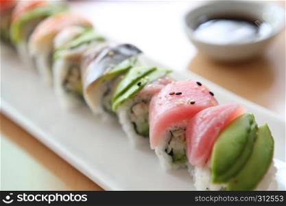 california rolls with salmon and avocado