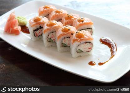 california rolls with salmon and avocado