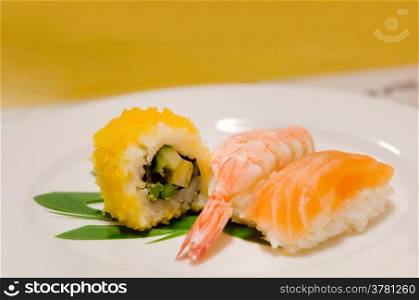 california sushi , shrimp sushi and salmon sushi