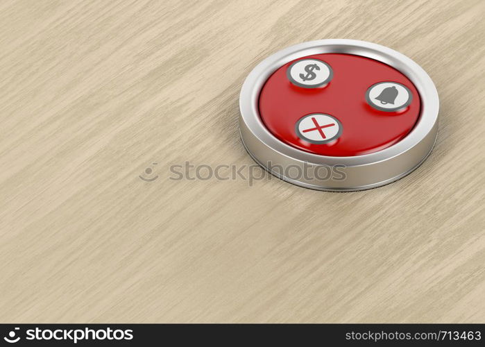 Call button at the restaurant on wood table