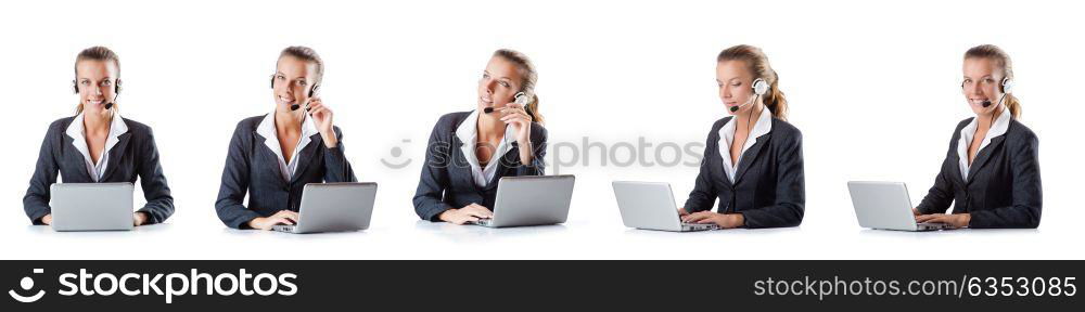 Call center assistant responding to calls