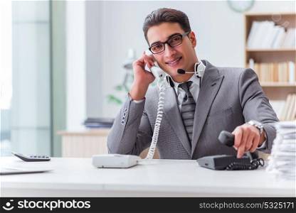 Call center operator talking on the phone