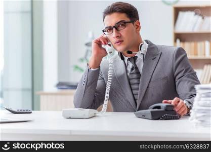 Call center operator talking on the phone