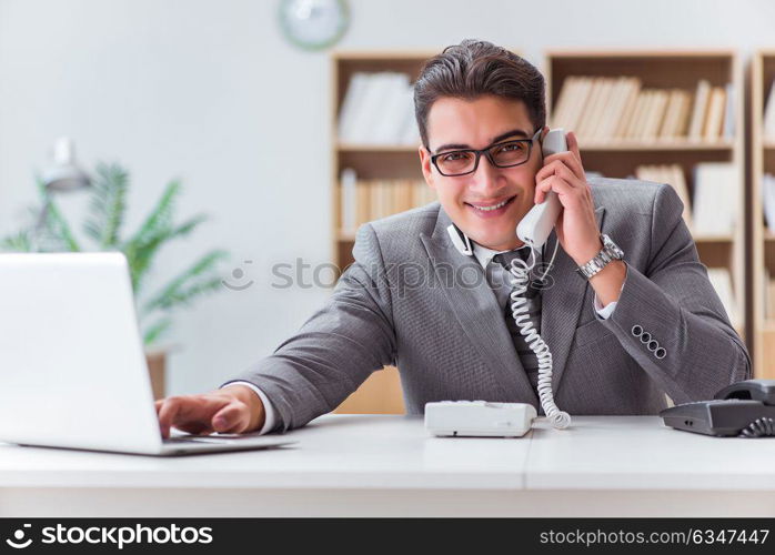 Call center operator talking on the phone