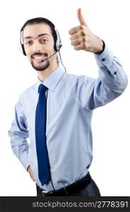 Call center operator with headset