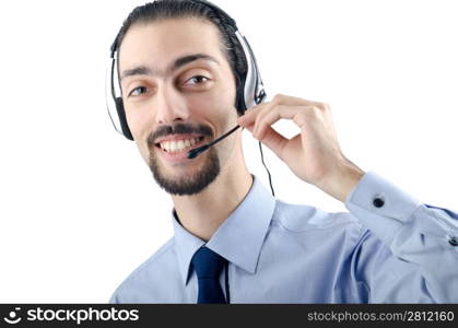 Call center operator with headset