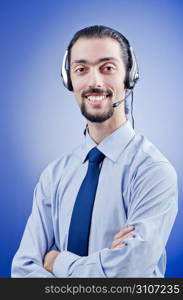 Call center operator with headset